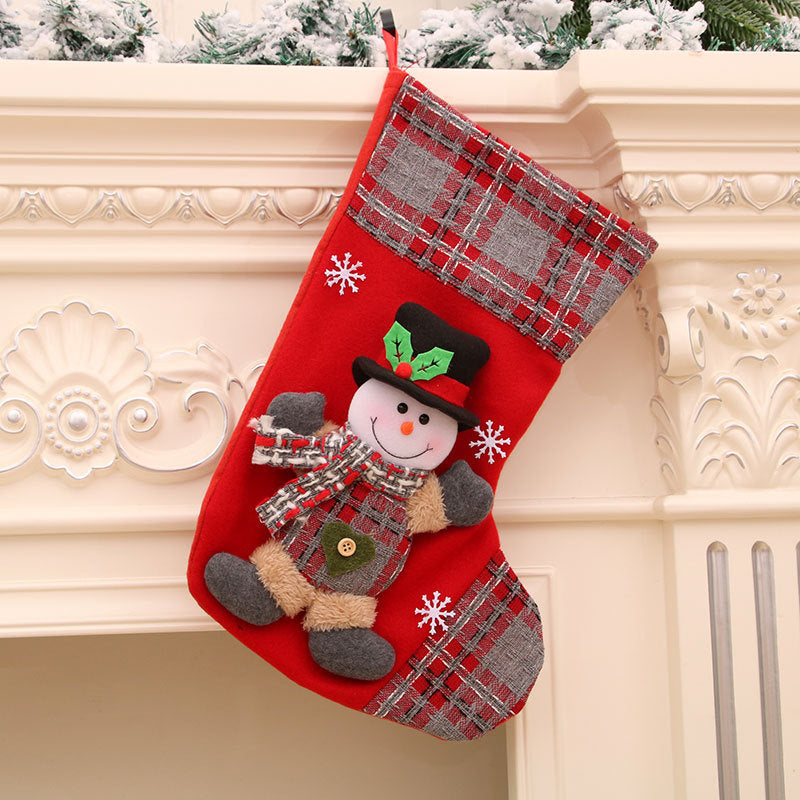 Christmas socks, gift bags, Santa Claus bells, checkered socks, Christmas decorations