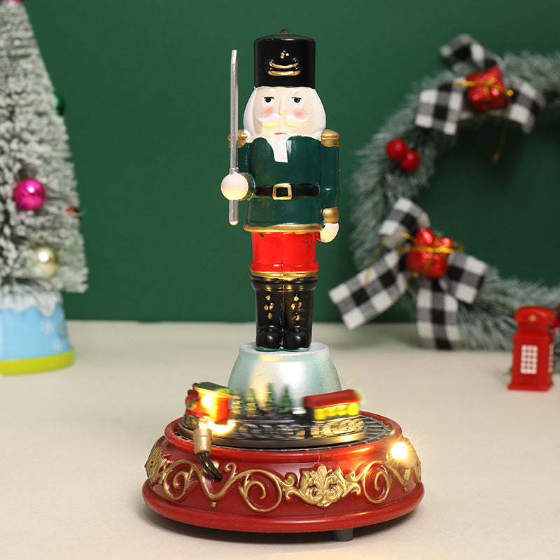 Christmas Gift Luminous Music Resin Ornament Walnut Soldier Small Train House Christmas Ornament