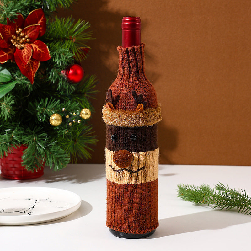 Christmas Decoration Wine Bottle Set Cartoon Knitted Elderly Snowman Wine Set Christmas Restaurant Atmosphere Decoration Decoration