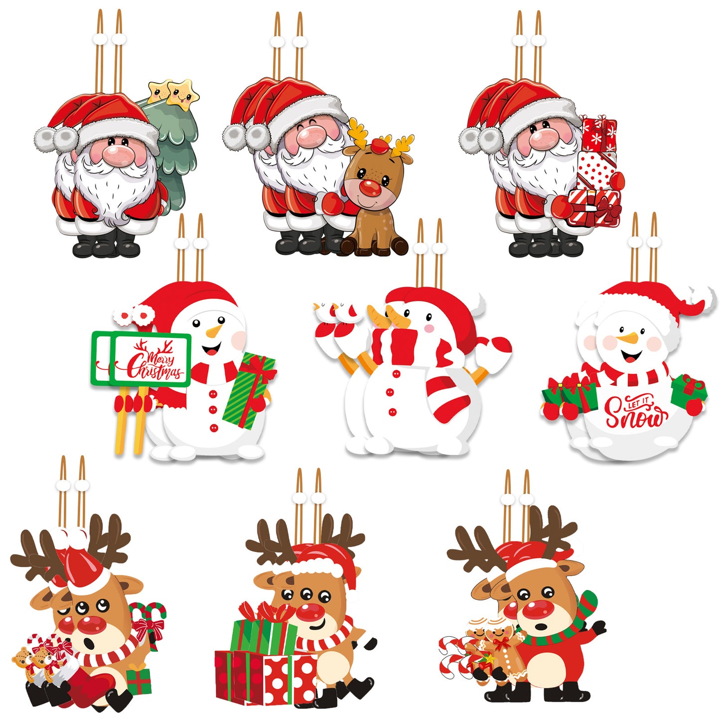 Christmas ornaments cartoon color wooden three palace grid 9pcs pendant Christmas tree accessories
