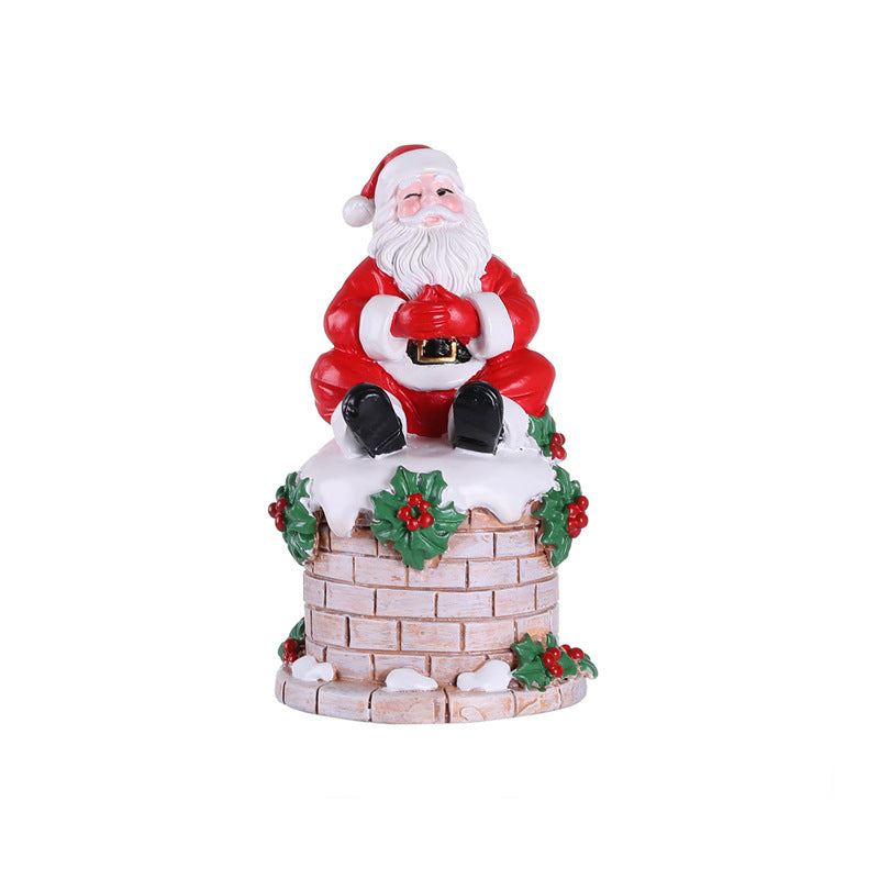 Santa Claus sitting on the chimney resin ornament Christmas scene atmosphere decoration home courtyard decoration Christmas gifts