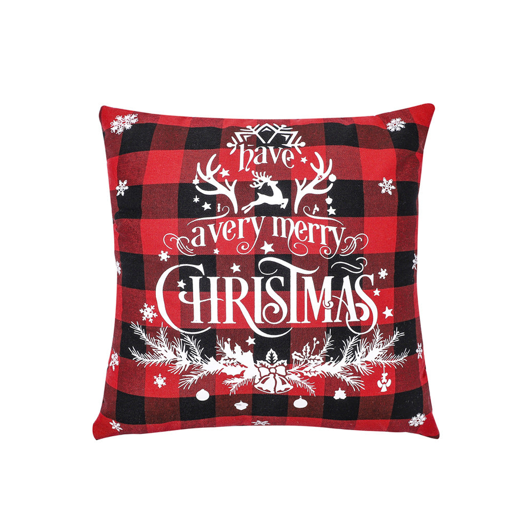 Christmas decoration red linen checkered Christmas square pillow cover sofa cushion cover without pillow core