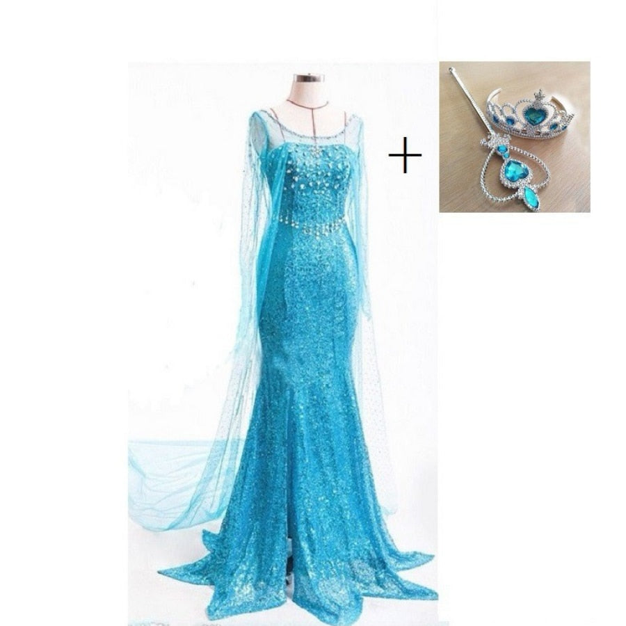 Disney Christmas Cosplay Frozen Adult Dress Aisha Princess Stage Wedding Dress