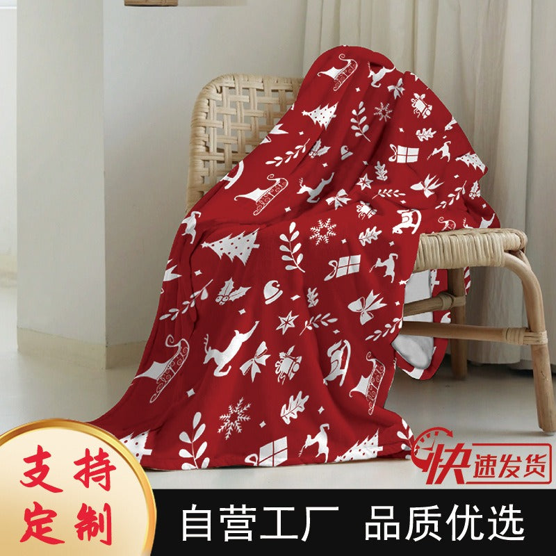 Christmas Flannel Printed Blanket Office Nap Blanket Throw Blanket Air Conditioning Blanket