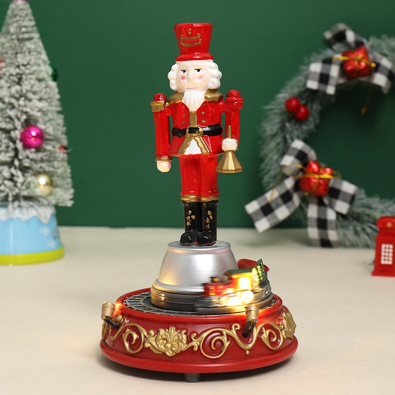 Christmas Gift Luminous Music Resin Ornament Walnut Soldier Small Train House Christmas Ornament