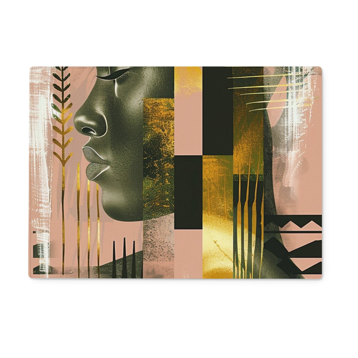 Echoes of Life: Afrocentric Peach and Gold Abstract Art Eclectic Glass Chopping Board