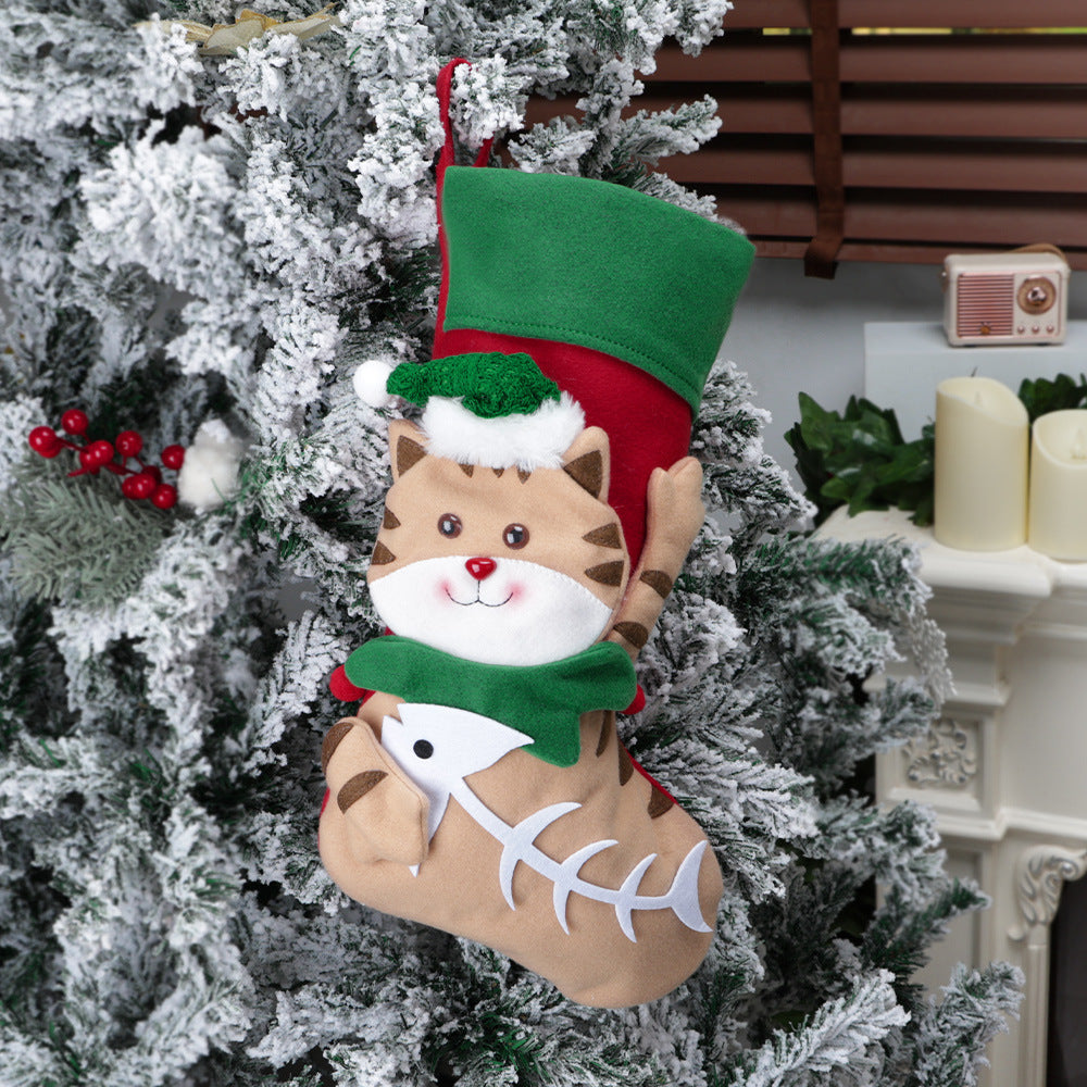 Christmas Decorations Cartoon 3D Creative Cat and Dog Socks Christmas Candy Bags Home Decoration Pendants