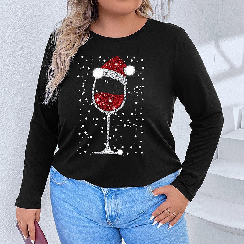 Autumn new European and American plus size women's loose Christmas T-shirt for women