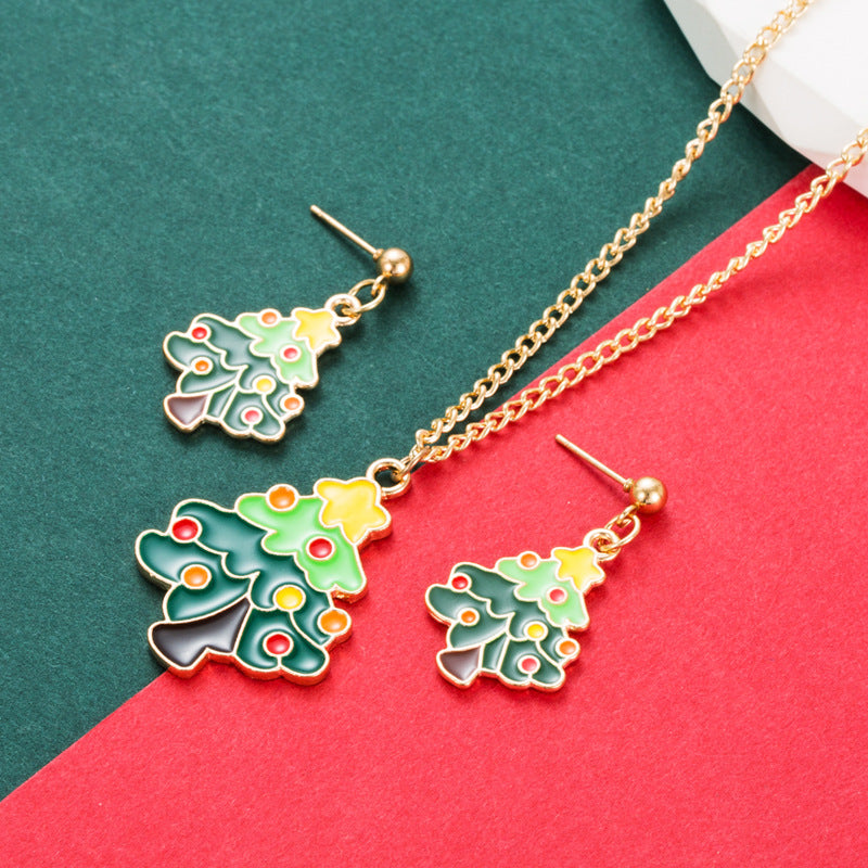 Christmas Earrings Elk Christmas Tree Necklace Earrings Set 2 Pieces Necklace Earrings