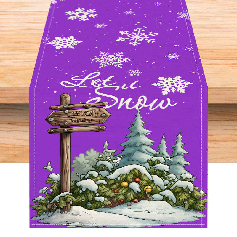 Christmas Snowflake Linen Table Flag New Christmas Tree Printed Tablecloth Holiday Table Decoration Tablecloth Mat