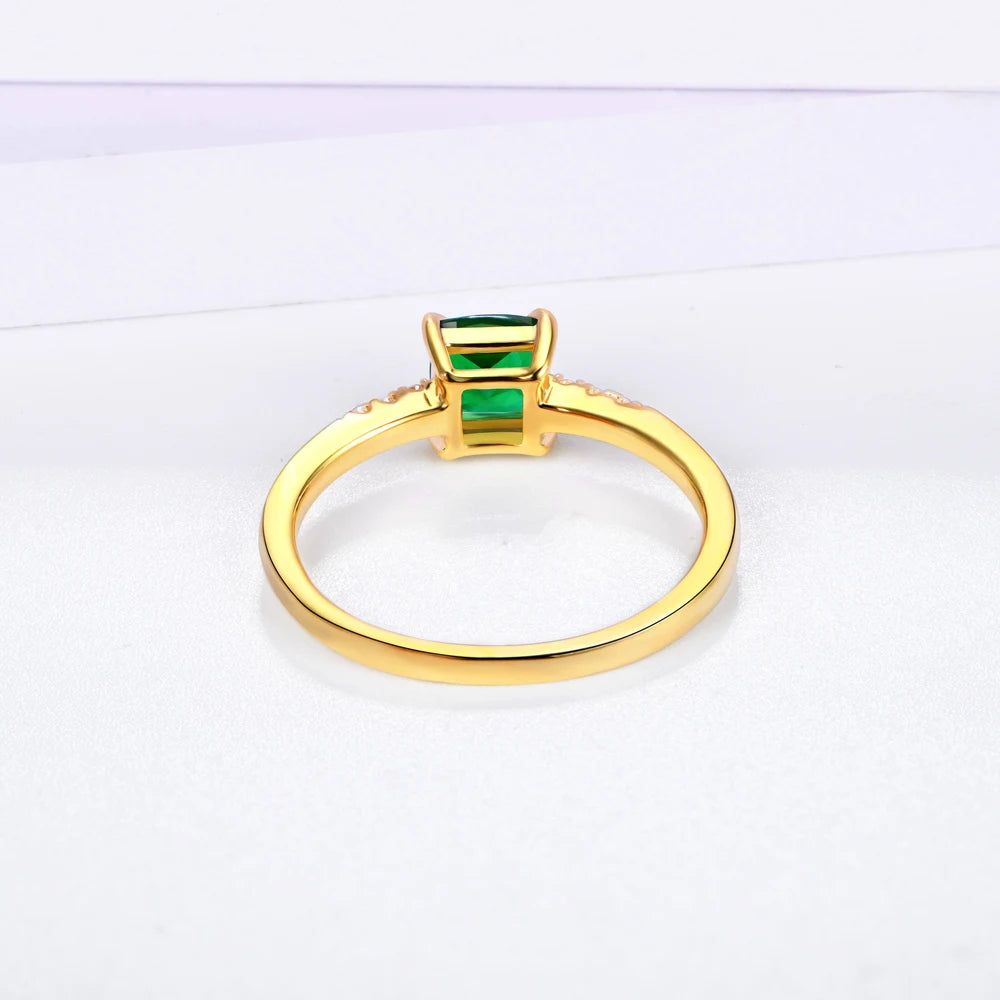 Radiant Emerald 925 Sterling Silver 18K Yellow Plated Ring