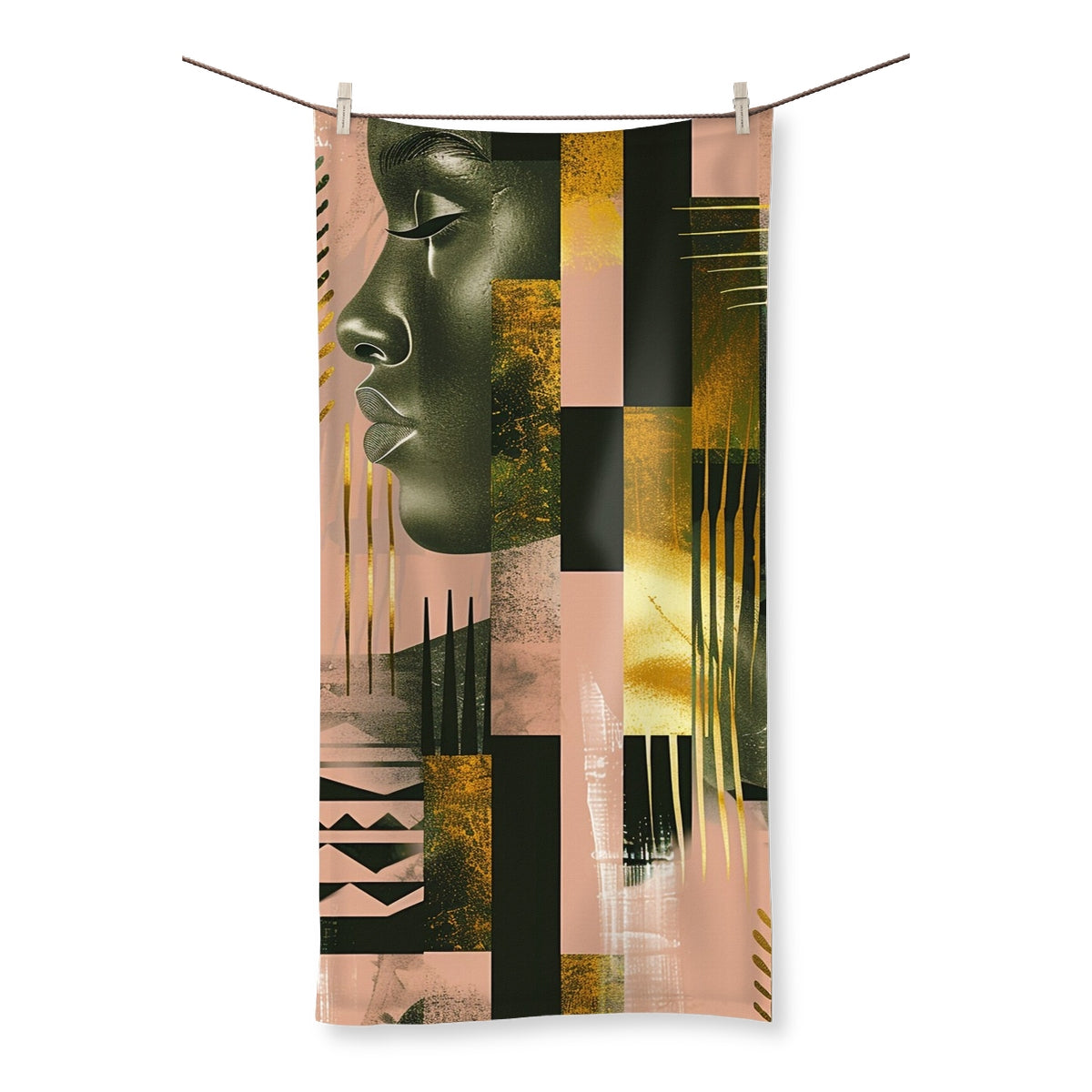 Echoes of Life: Afrocentric Peach and Gold Abstract Art Eclectic Towel