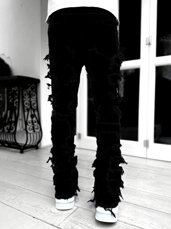 Men's Stretch Patch Denim Jeans Straight Pants