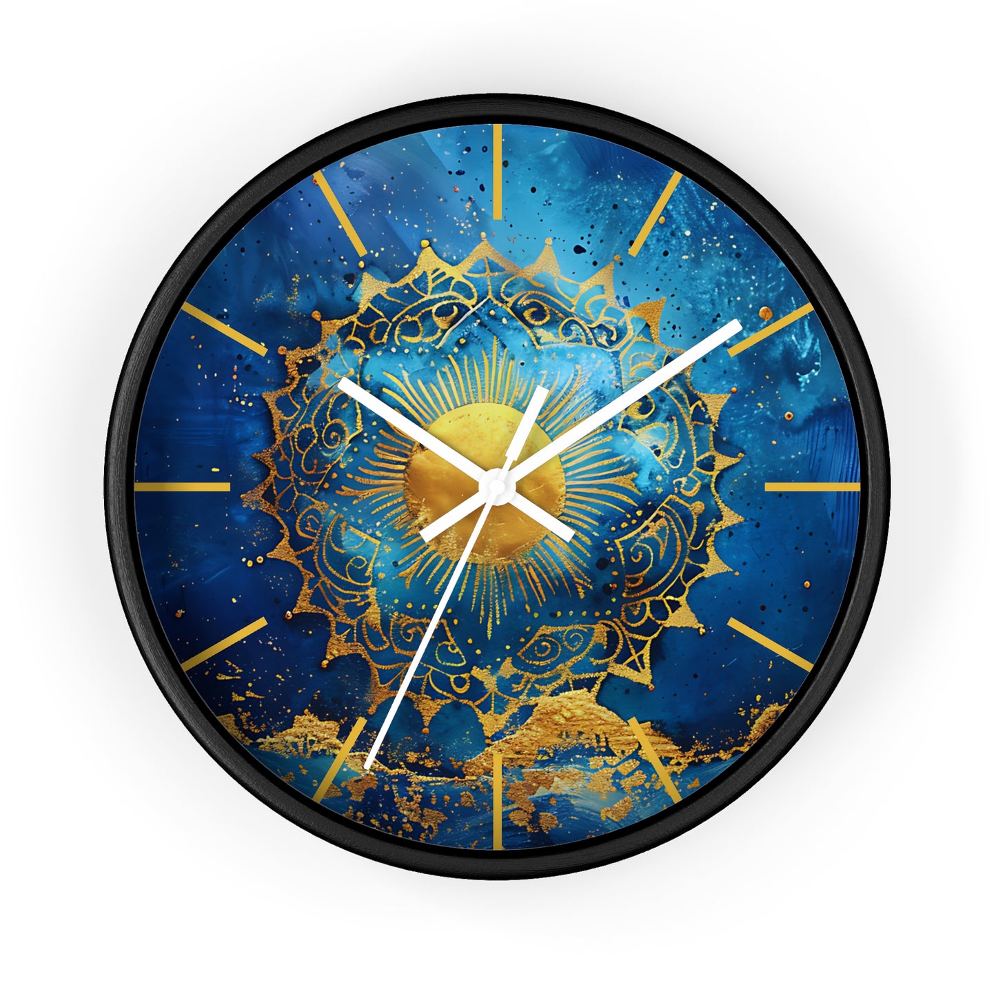 Golden Indigo Radiance Geometric Wall Clock