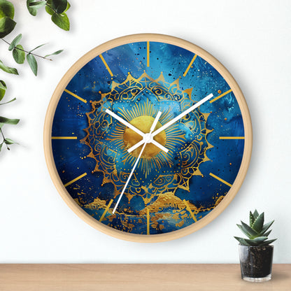 Golden Indigo Radiance Geometric Wall Clock