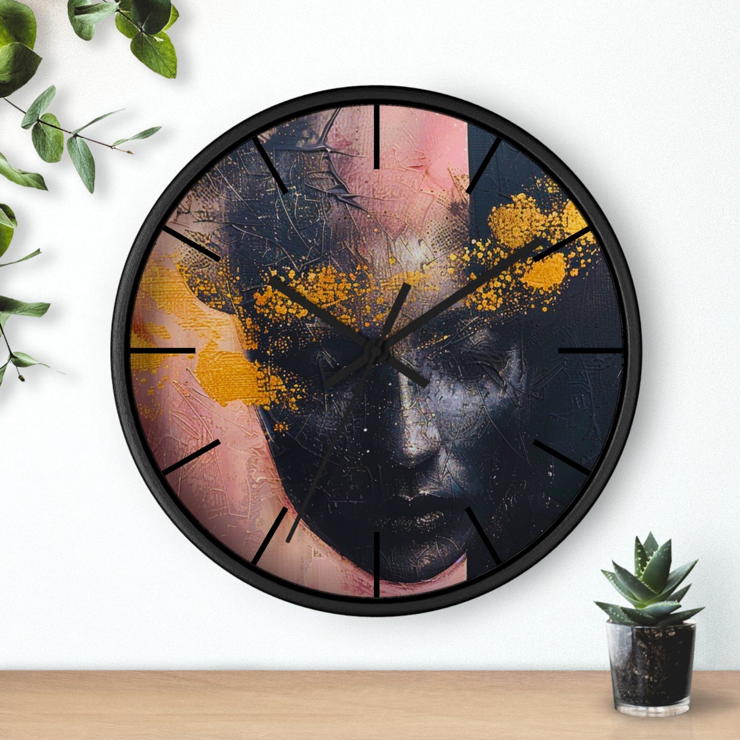 Elegant Blush and Gold Masquerade Wall Clock