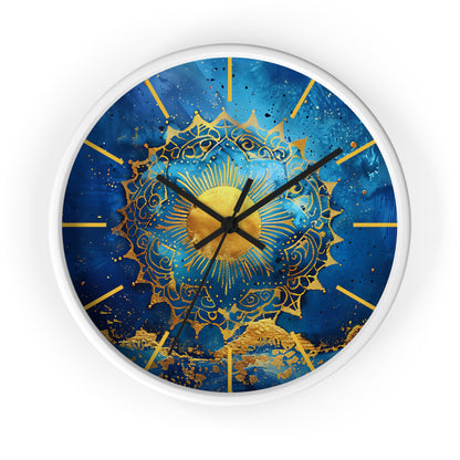 Golden Indigo Radiance Geometric Wall Clock