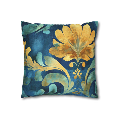 Golden Daffodil Blue Polyester Square Pillowcase