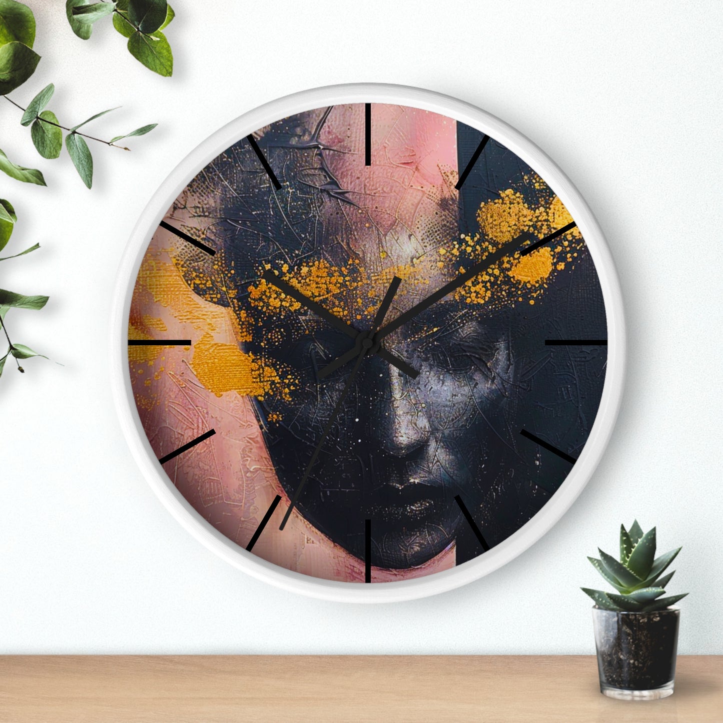 Elegant Blush and Gold Masquerade Wall Clock