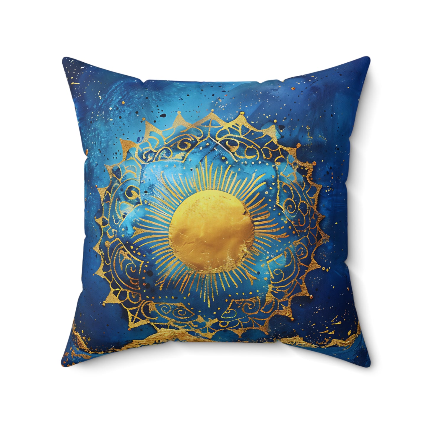 Indigo Golden Sun Spun Polyester Square Pillow