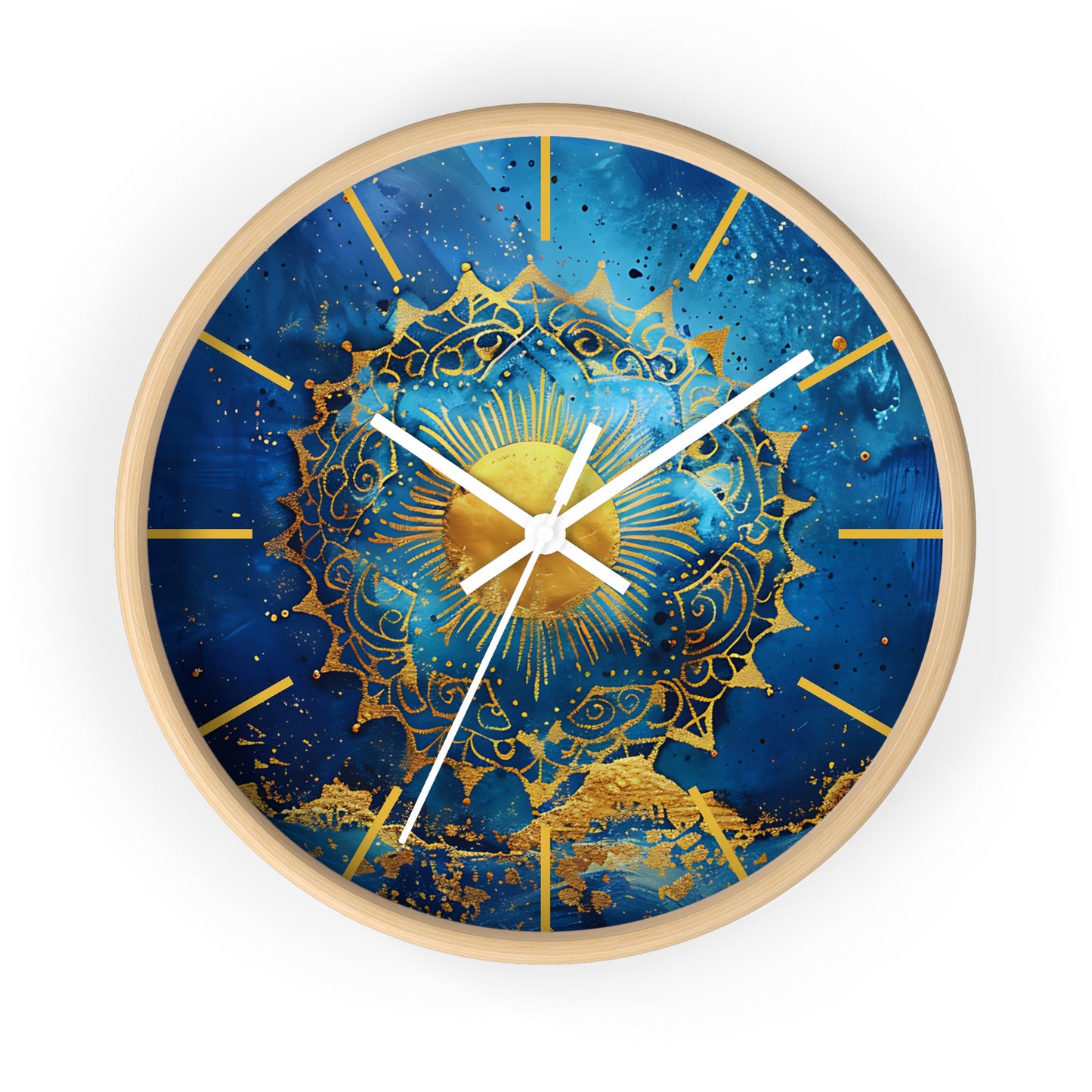 Golden Indigo Radiance Geometric Wall Clock