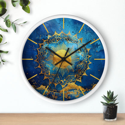 Golden Indigo Radiance Geometric Wall Clock