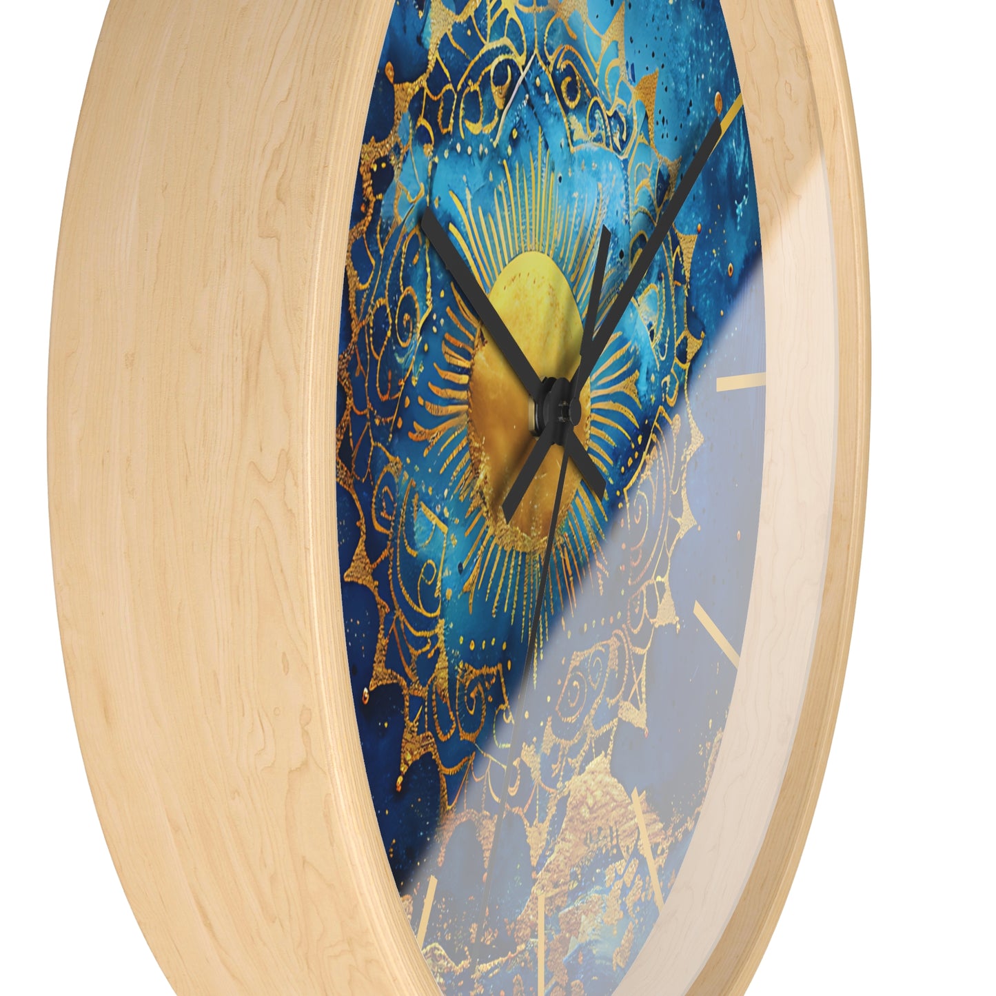 Golden Indigo Radiance Geometric Wall Clock