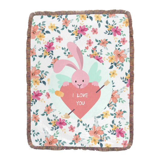 I Love You Bunny Cozy Fringe Throw