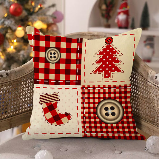 Christmas tree checkered pillow cover linen Christmas socks striped printed pillowcase for holidays
