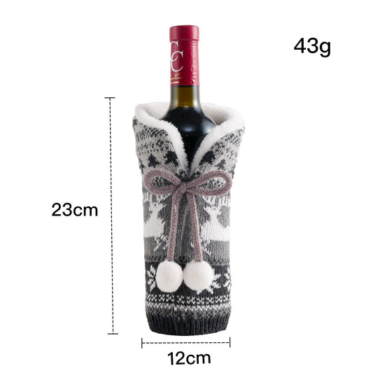 Knitted red wine set with wool balls Christmas decoration atmosphere supplies home holiday wine bottle set