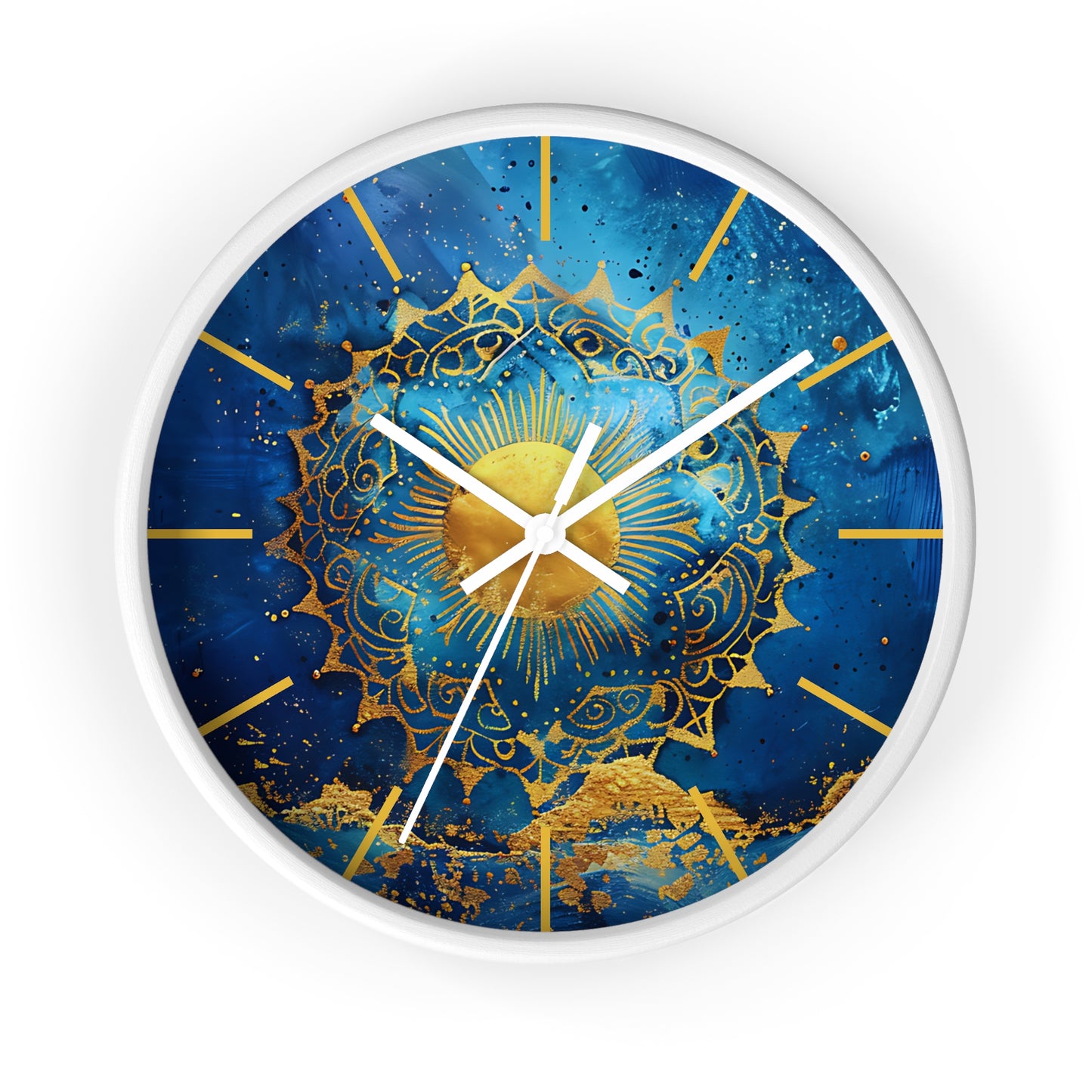 Golden Indigo Radiance Geometric Wall Clock