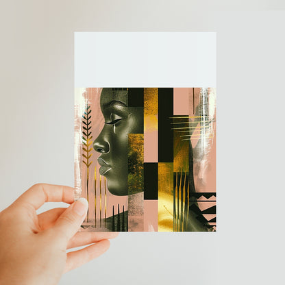 Echoes of Life: Afrocentric Peach and Gold Abstract Art Eclectic  Classic Postcard