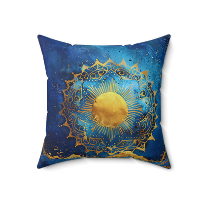 Indigo Golden Sun Spun Polyester Square Pillow