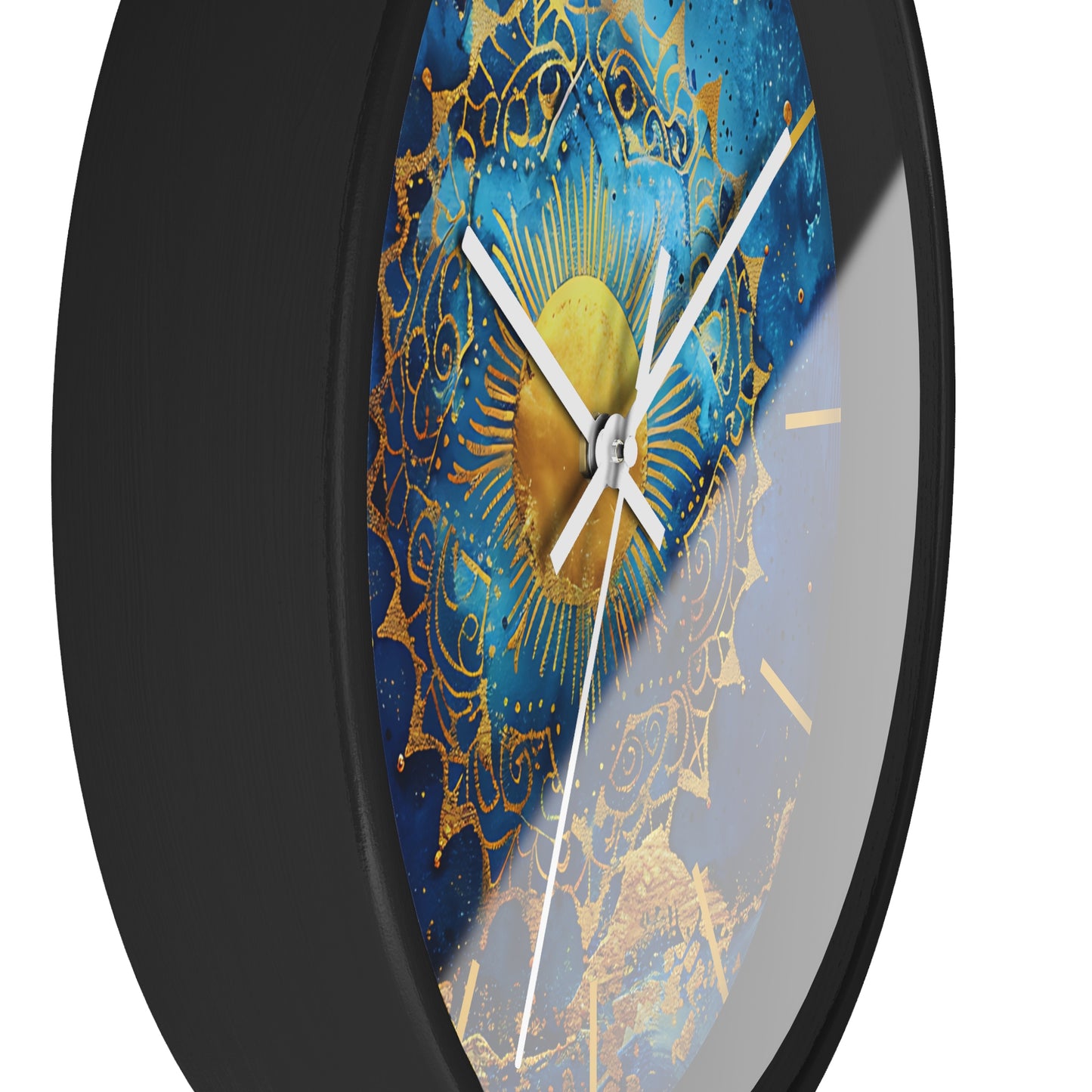 Golden Indigo Radiance Geometric Wall Clock