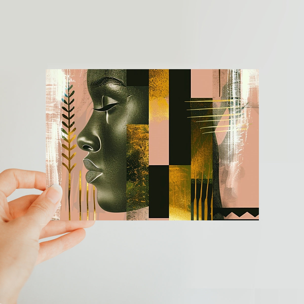 Echoes of Life: Afrocentric Peach and Gold Abstract Art Eclectic  Classic Postcard