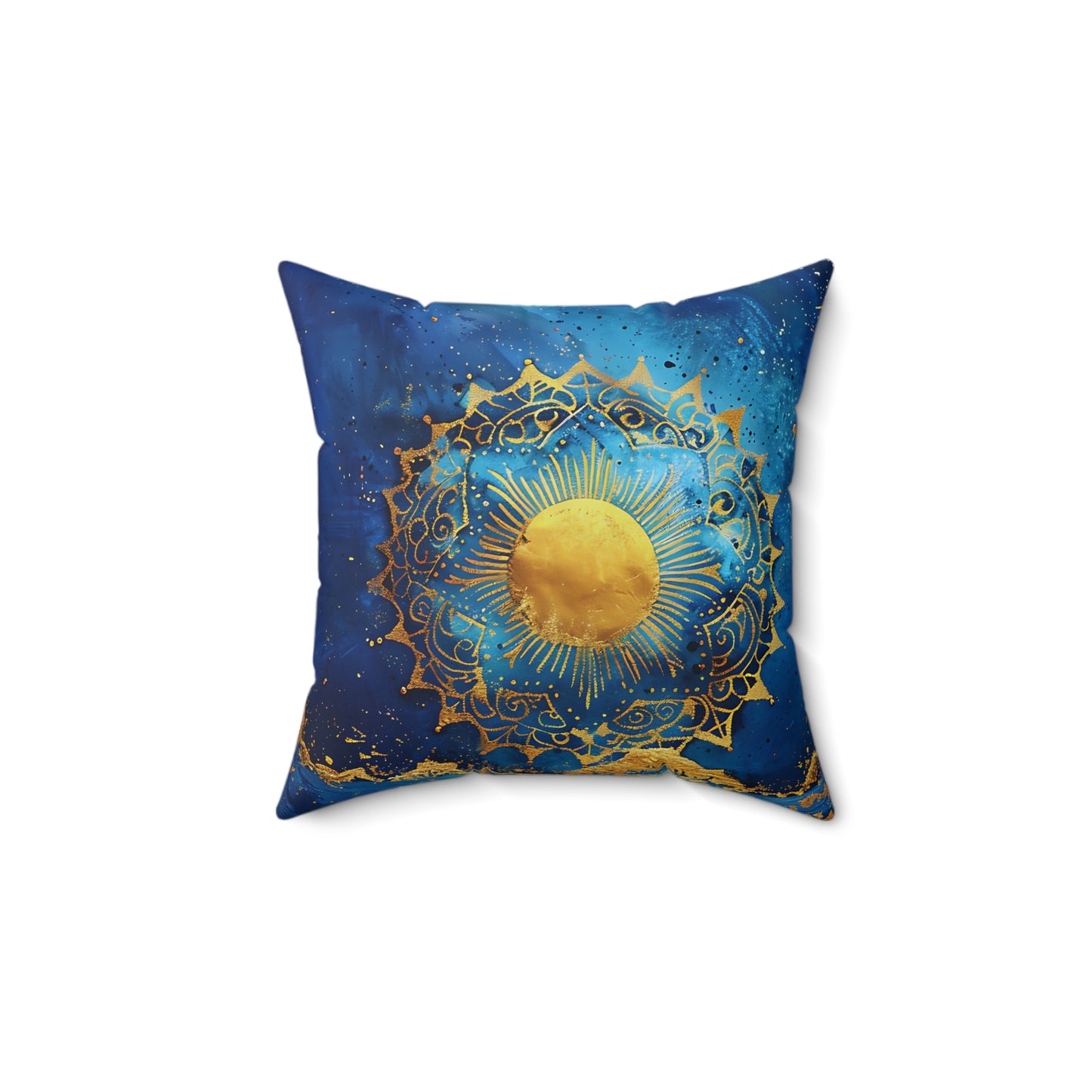 Indigo Golden Sun Spun Polyester Square Pillow