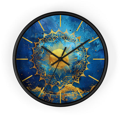 Golden Indigo Radiance Geometric Wall Clock