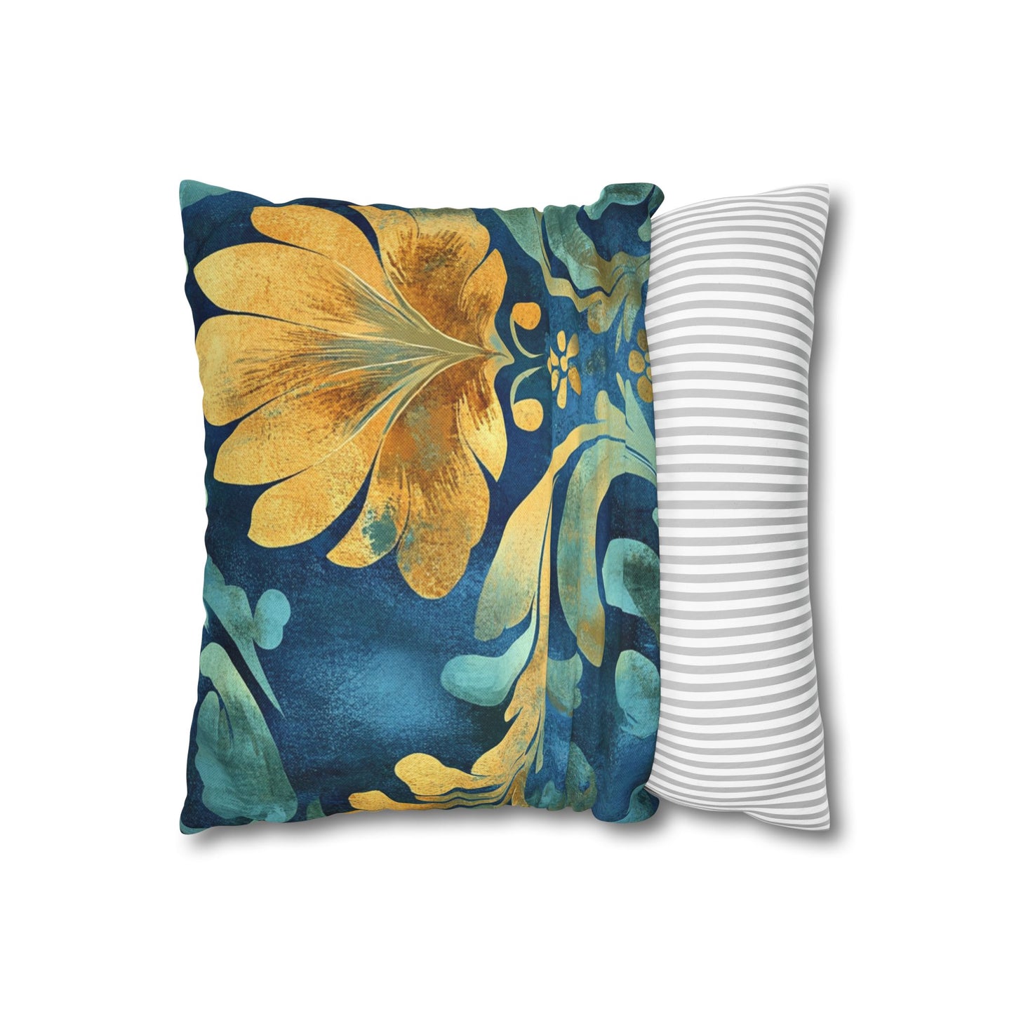 Golden Daffodil Blue Polyester Square Pillowcase