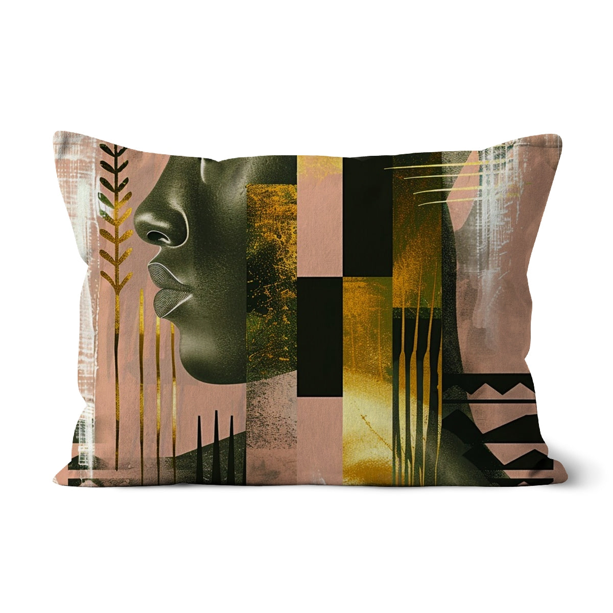 Echoes of Life: Afrocentric Peach and Gold Abstract Art Eclectic  Cushion