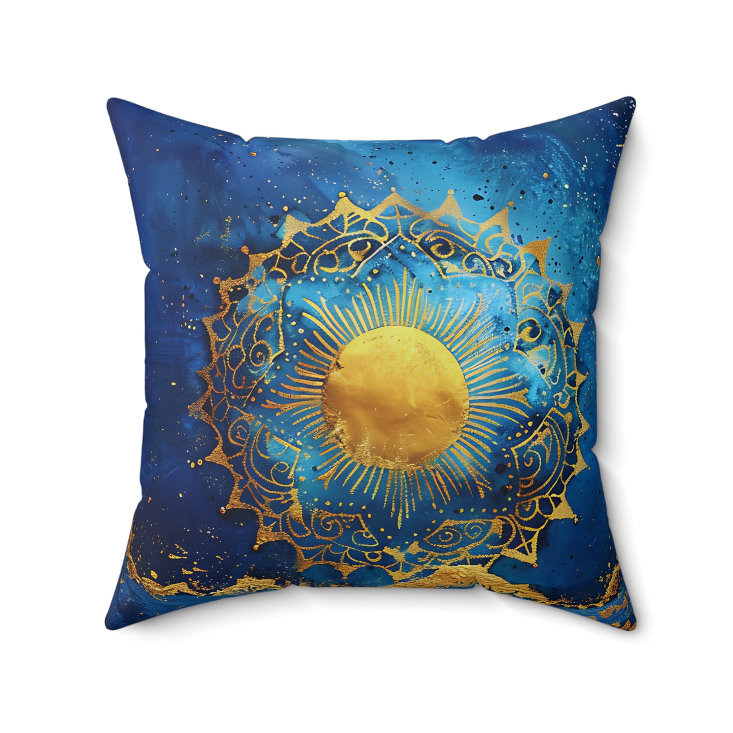 Indigo Golden Sun Spun Polyester Square Pillow