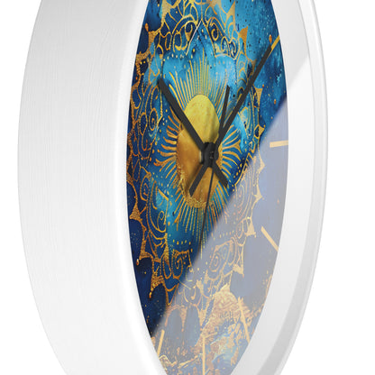 Golden Indigo Radiance Geometric Wall Clock