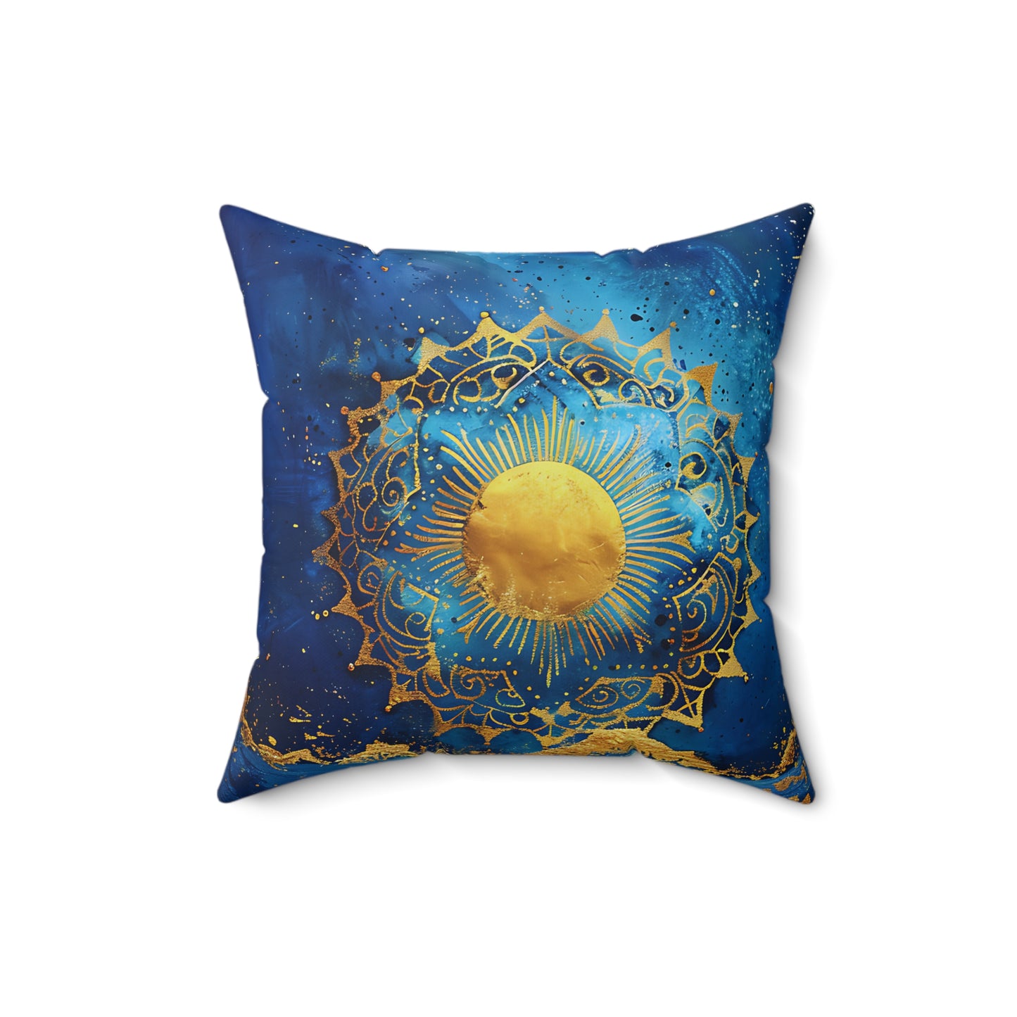 Indigo Golden Sun Spun Polyester Square Pillow