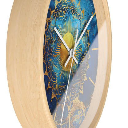 Golden Indigo Radiance Geometric Wall Clock