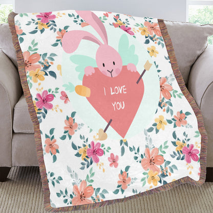 I Love You Bunny Cozy Fringe Throw