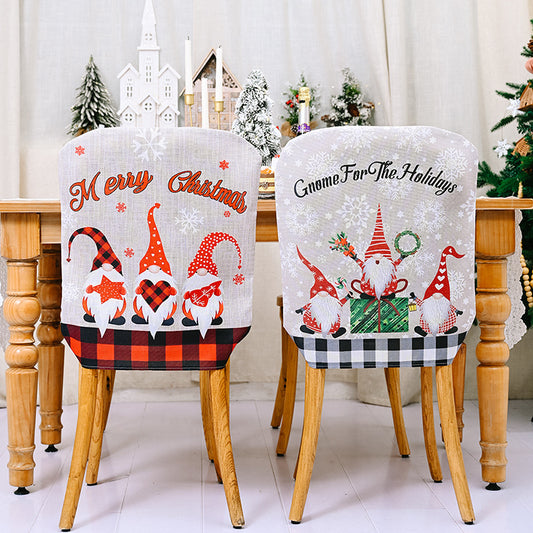 Christmas decoration linen cartoon faceless elderly chair cover forest grid Christmas chair decoration