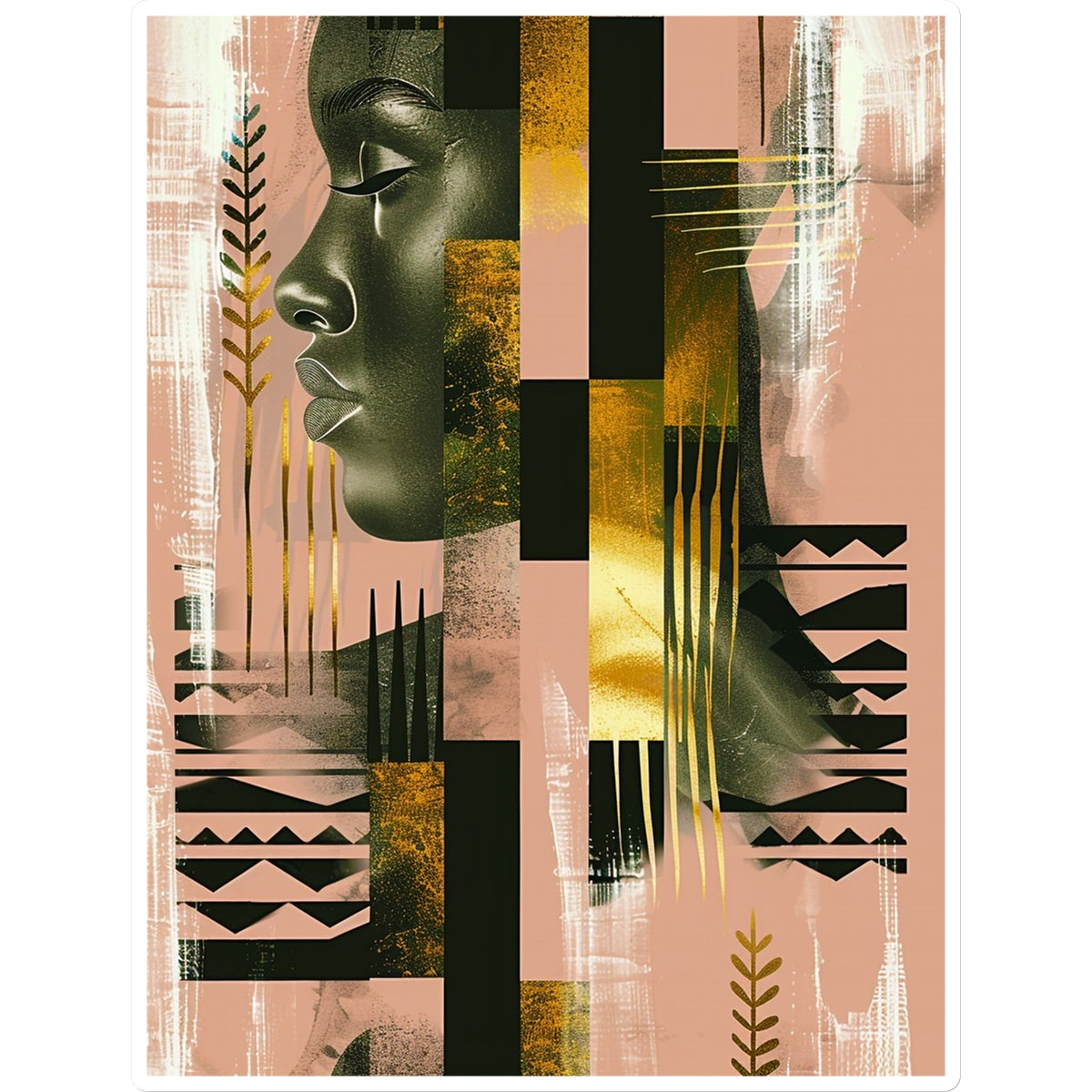 Echoes of Life: Afrocentric Peach and Gold Abstract Art Eclectic  Sticker