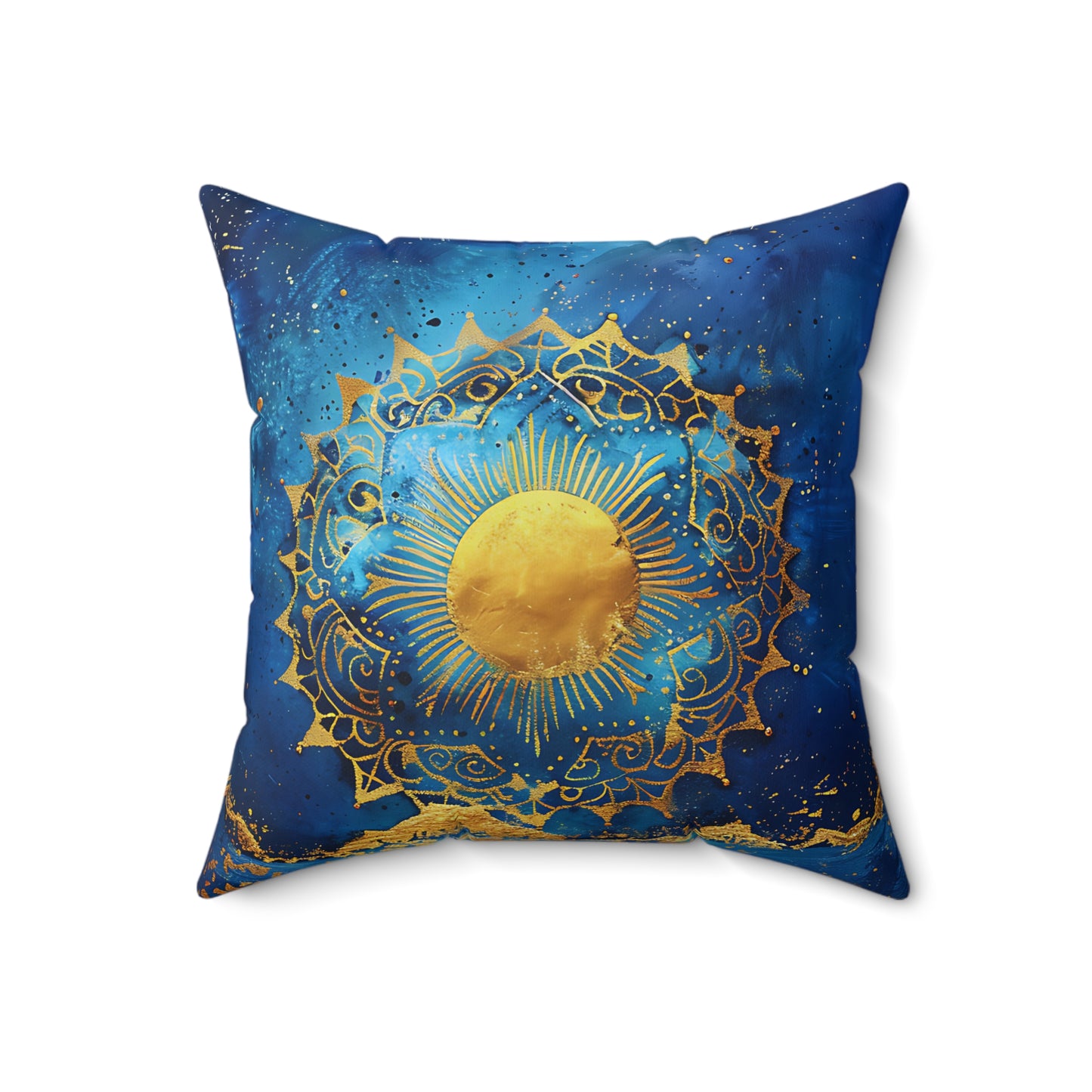 Indigo Golden Sun Spun Polyester Square Pillow