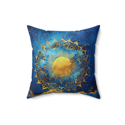 Indigo Golden Sun Spun Polyester Square Pillow