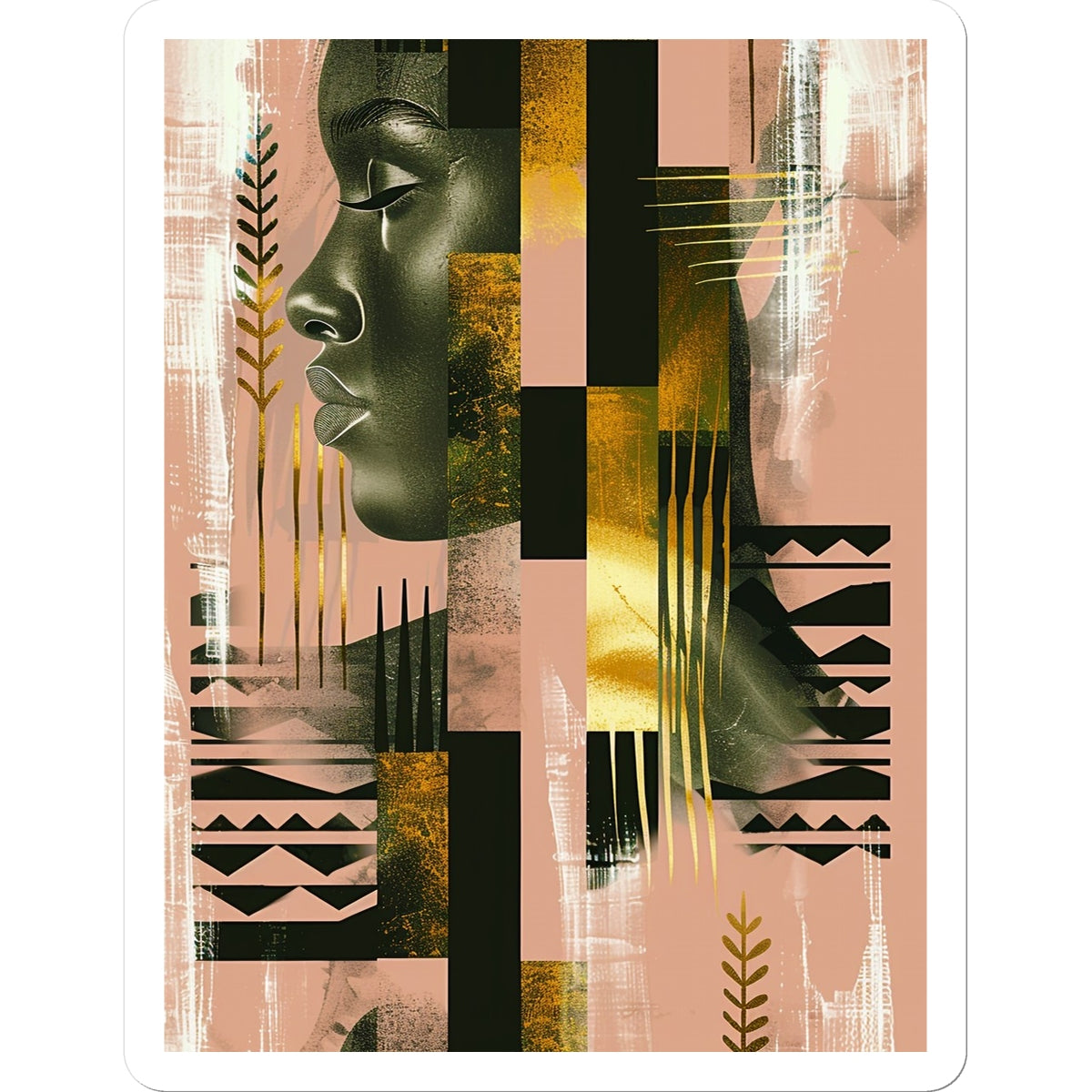 Echoes of Life: Afrocentric Peach and Gold Abstract Art Eclectic  Sticker