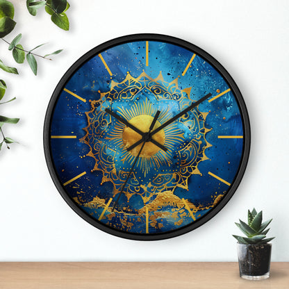 Golden Indigo Radiance Geometric Wall Clock